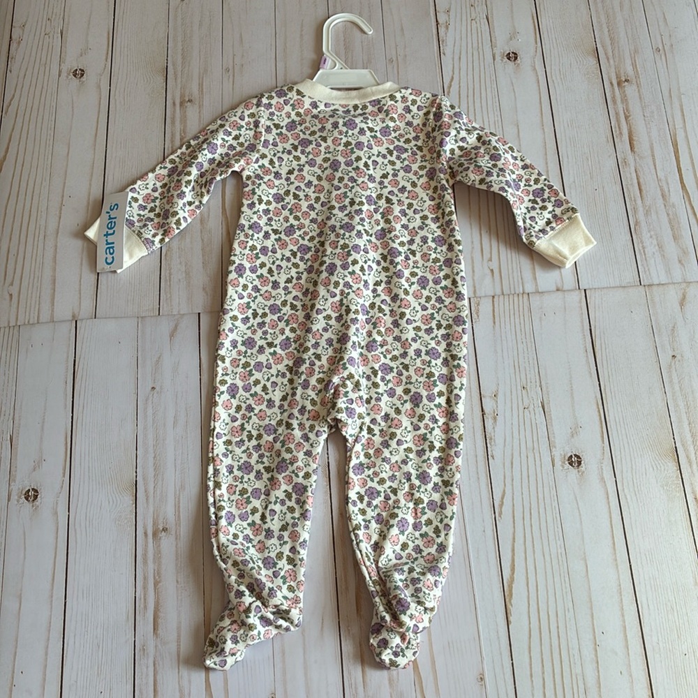 NWT Carters Tiny Playful Flowers Pink Purple Girls Footed Zip Up Pajamas SZ 9M - Picture 7 of 7